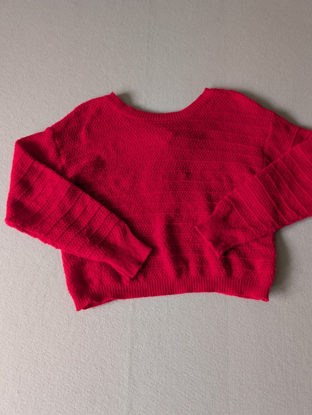 Bow Back Red Knit Sweater Long Sleeve Holiday Festive Valentine Romantic Sz L image 4